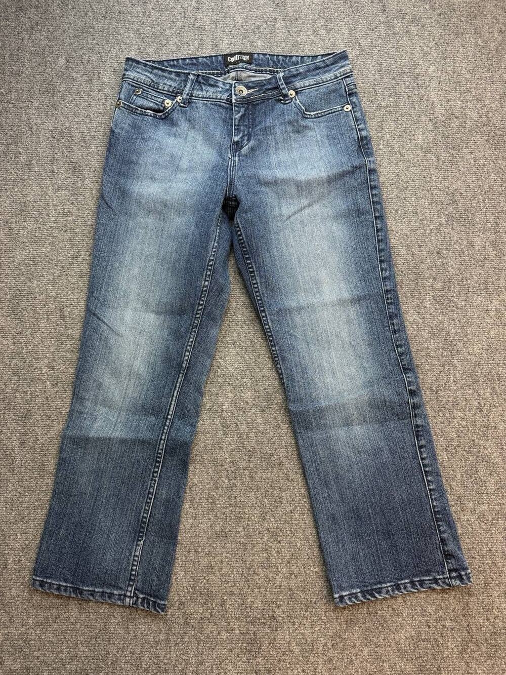 Y2K Contrast Jeans Juniors Size 7 Low Rise Bootcut Blue Denim Pants
